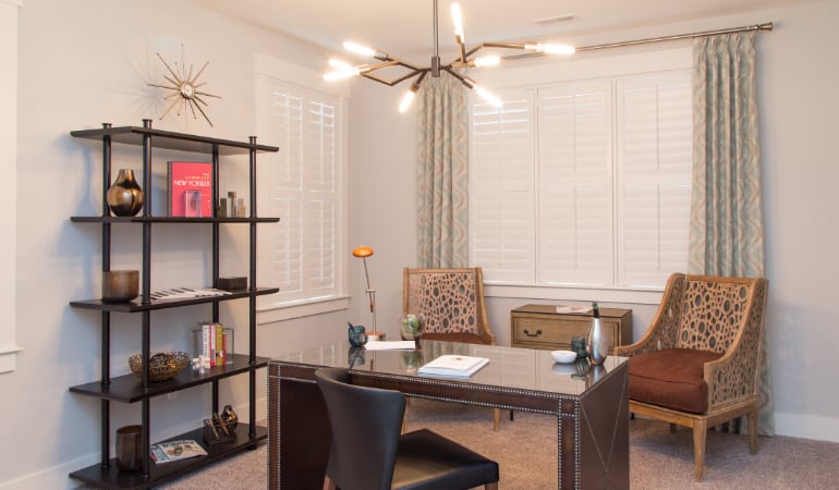 Clearwater home office with plantation shutters.
